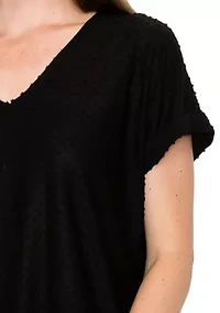 Swiss Dot Jersey V Neck Rolled Sleeve