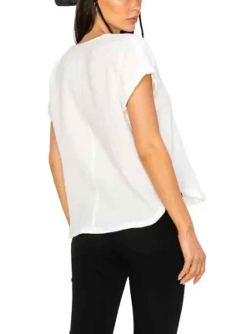Fluffy Gauze V Neck Rolled Sleeve