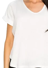 Fluffy Gauze V Neck Rolled Sleeve