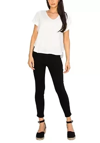 Fluffy Gauze V Neck Rolled Sleeve