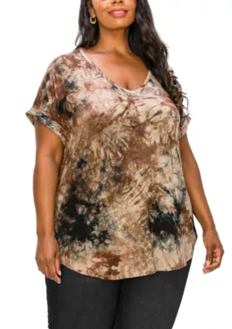 Hand Tie Dye V Neck Rolled Sleeve