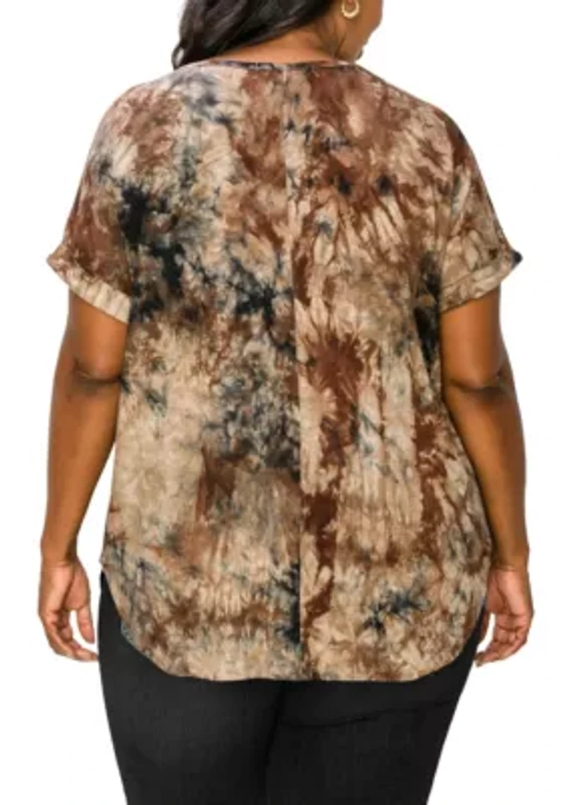 Hand Tie Dye V Neck Rolled Sleeve