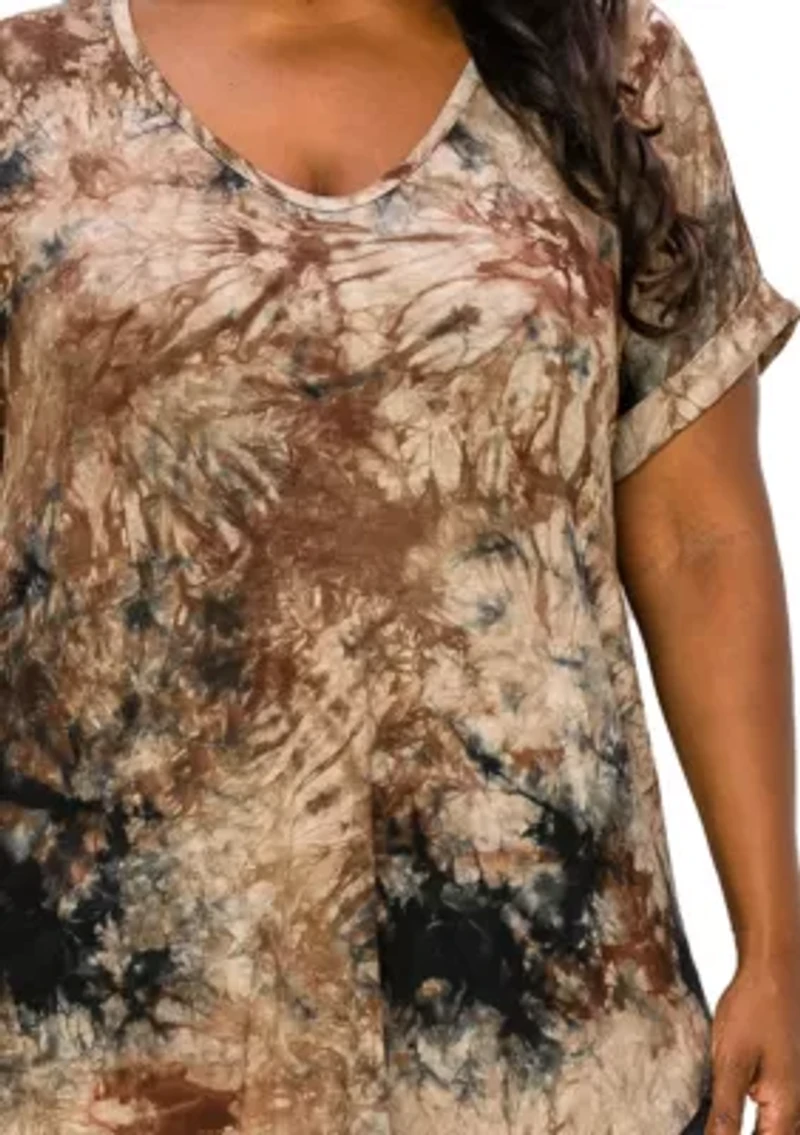 Hand Tie Dye V Neck Rolled Sleeve