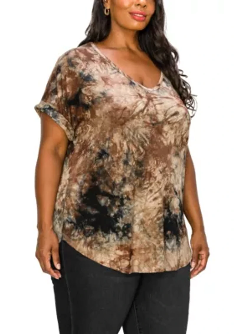 Hand Tie Dye V Neck Rolled Sleeve