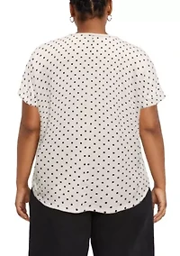 Polka Dot Bubble Crinkle V Neck Roll Sleeve
