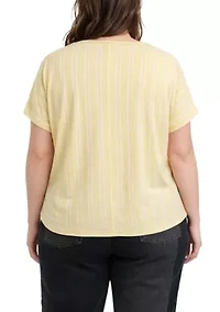 Cotton Mix Vertical Stripe V Neck Roll Sleeve