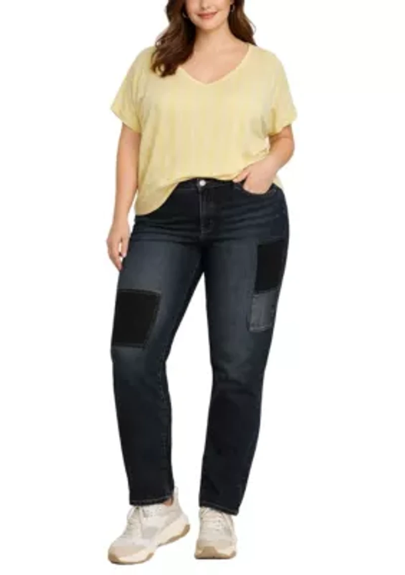 Cotton Mix Vertical Stripe V Neck Roll Sleeve