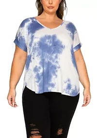 Hand Tie Dye V Neck Rolled Sleeve