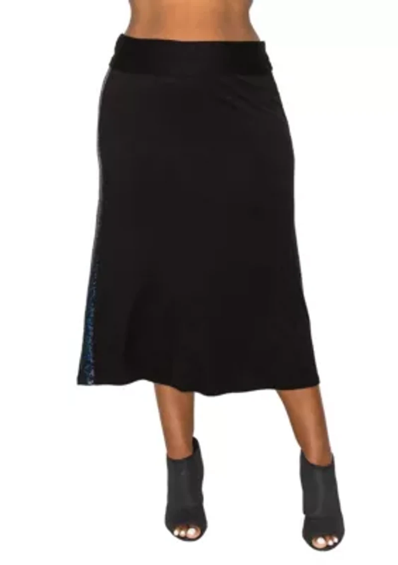 Sequin Side Contrast Foldover Midi Skirt