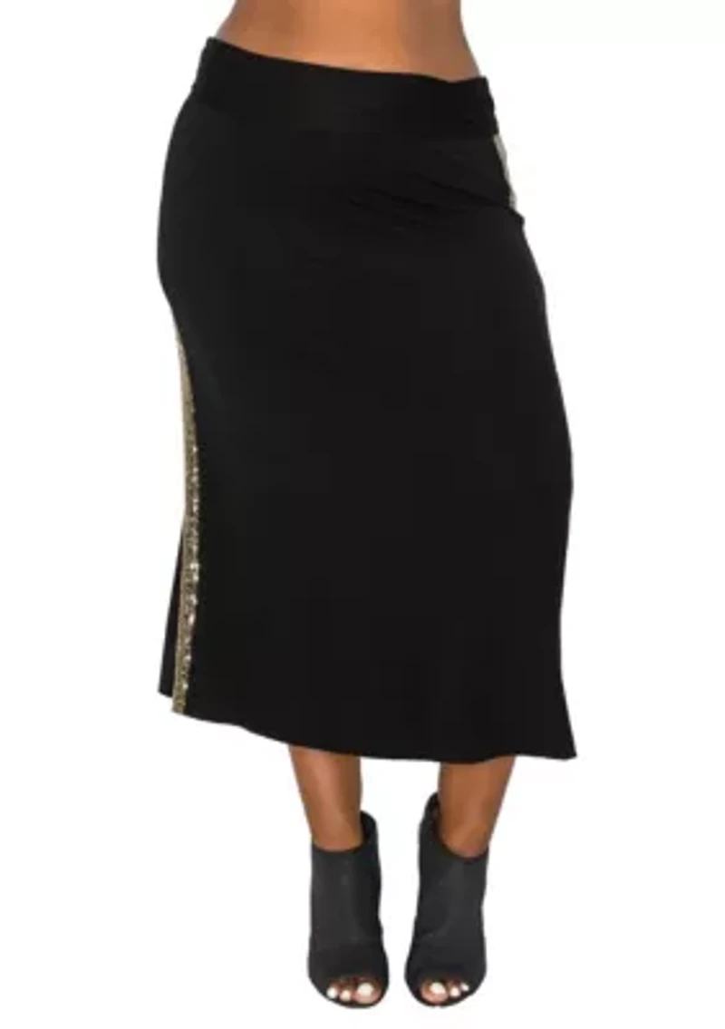 Sequin Side Contrast Foldover Midi Skirt
