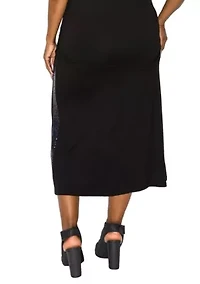 Sequin Side Contrast Foldover Midi Skirt