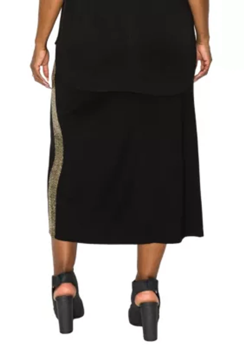 Sequin Side Contrast Foldover Midi Skirt