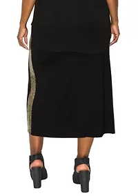 Sequin Side Contrast Foldover Midi Skirt