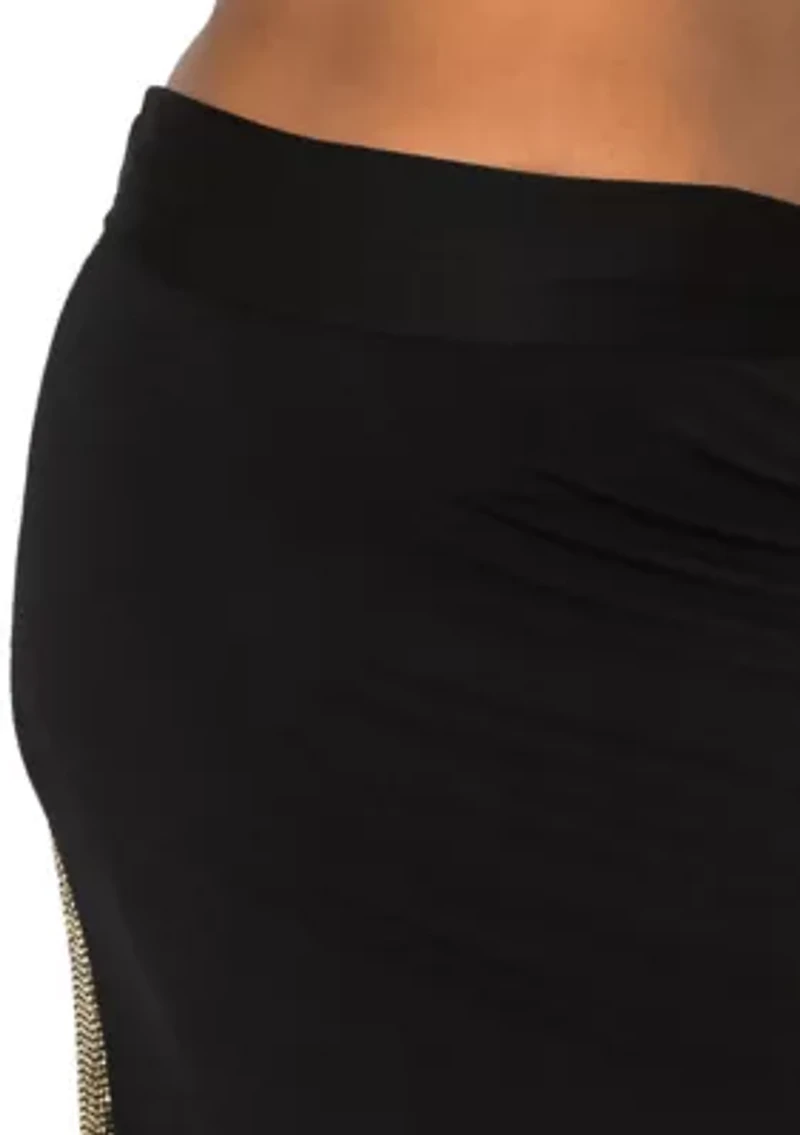 Sequin Side Contrast Foldover Midi Skirt