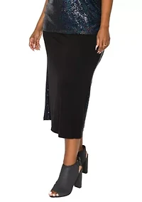 Sequin Side Contrast Foldover Midi Skirt
