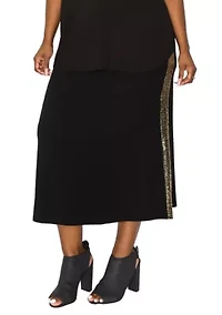 Sequin Side Contrast Foldover Midi Skirt