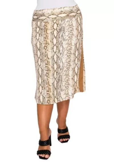 Python Side Contrast Foldover Midi Skirt