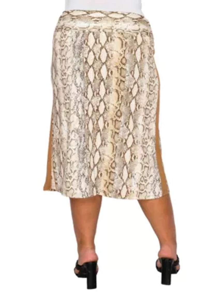 Python Side Contrast Foldover Midi Skirt