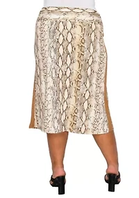 Python Side Contrast Foldover Midi Skirt