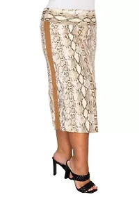 Python Side Contrast Foldover Midi Skirt