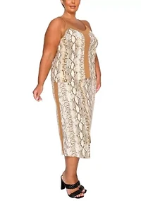 Python Side Contrast Foldover Midi Skirt