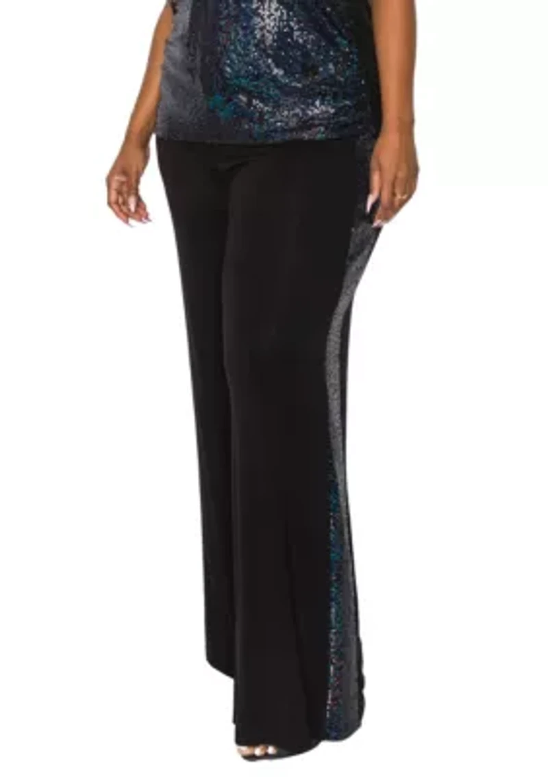 Sequin Side Contrast Wide Leg Pants