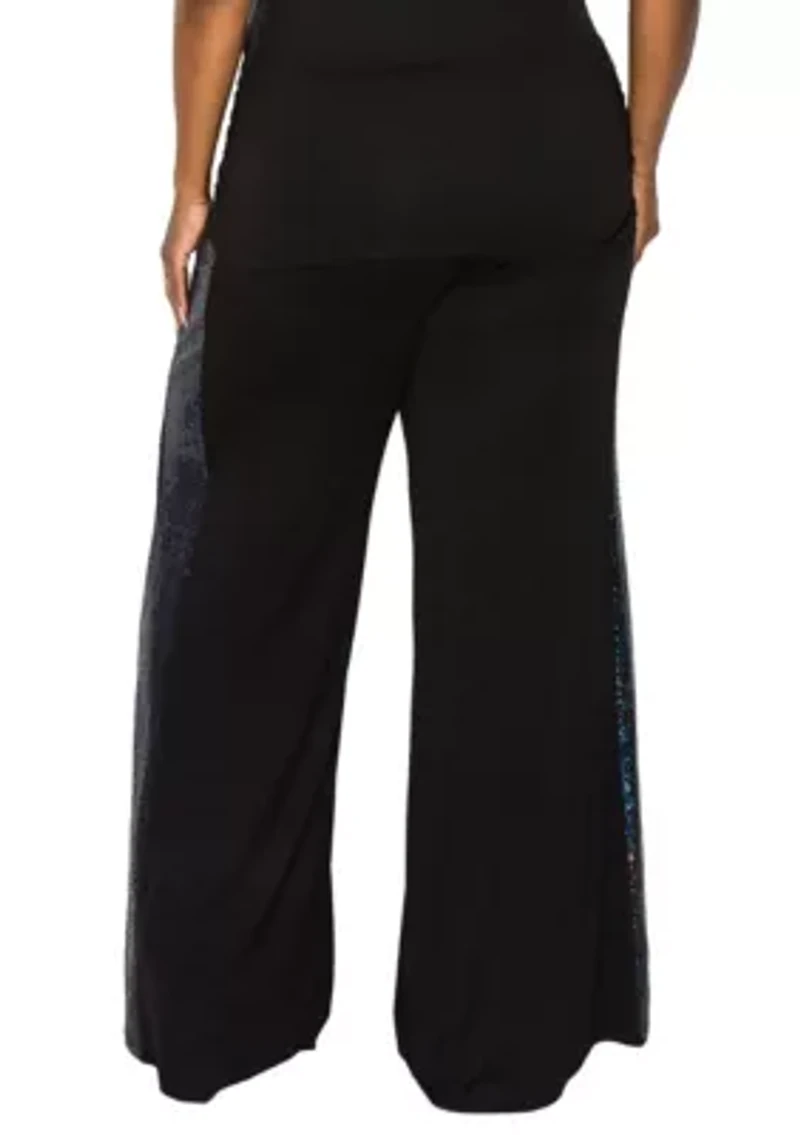 Sequin Side Contrast Wide Leg Pants