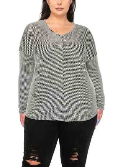 Span Rail Textured Rib V Neck Chevron Front Dolman Long Sleeve