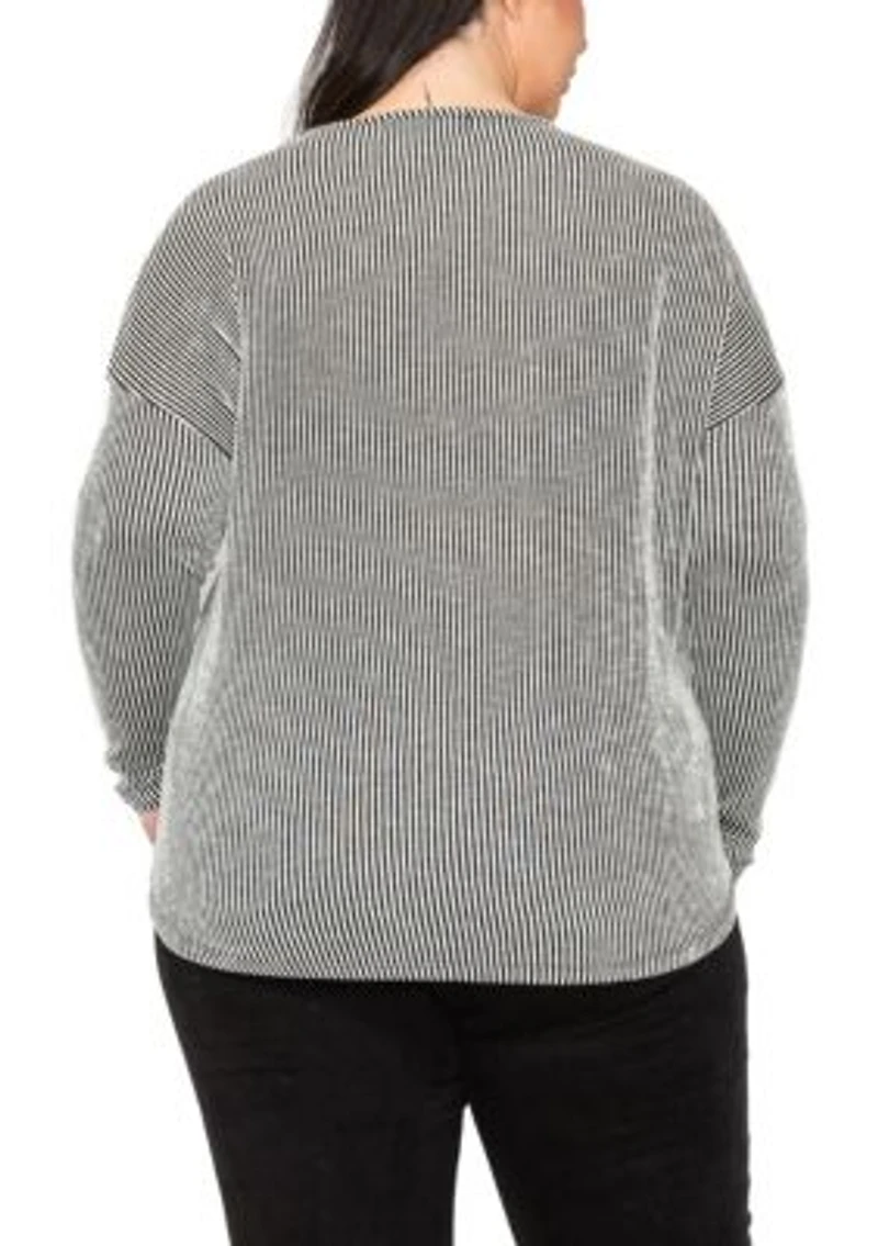 Span Rail Textured Rib V Neck Chevron Front Dolman Long Sleeve