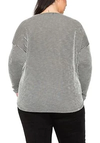 Span Rail Textured Rib V Neck Chevron Front Dolman Long Sleeve