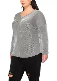 Span Rail Textured Rib V Neck Chevron Front Dolman Long Sleeve