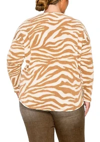 Zebra Textured V Neck Dolman Long Sleeve