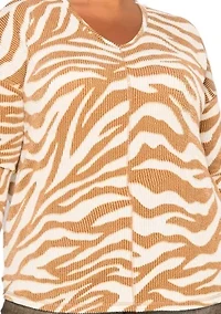 Zebra Textured V Neck Dolman Long Sleeve