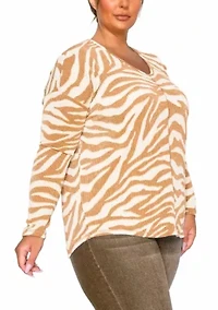 Zebra Textured V Neck Dolman Long Sleeve
