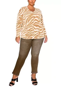Zebra Textured V Neck Dolman Long Sleeve
