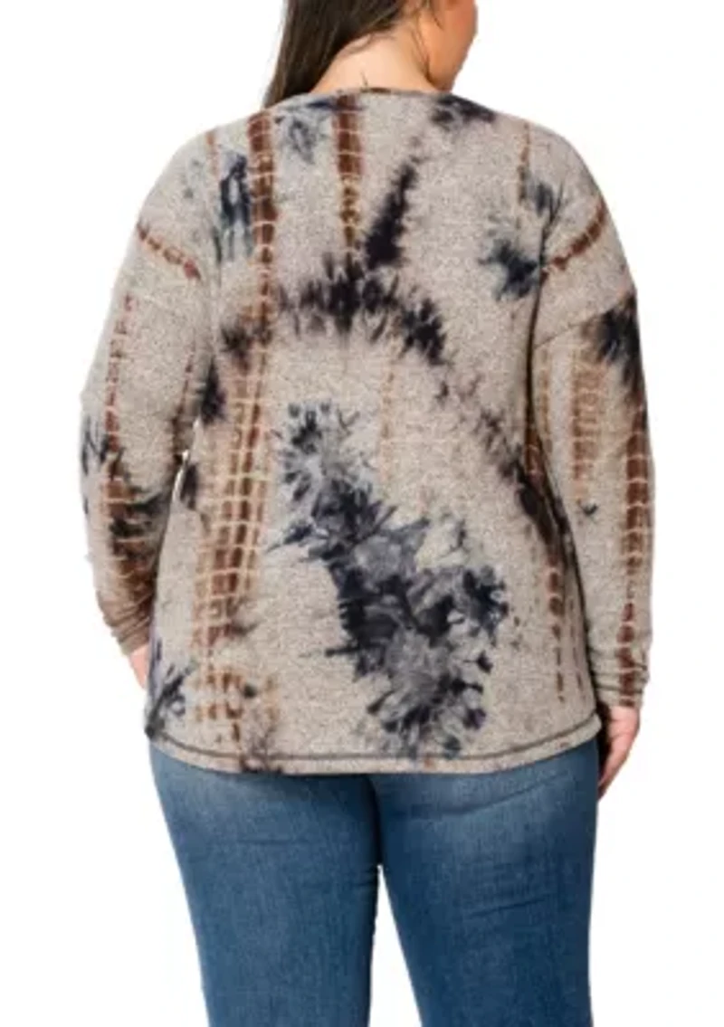 Hand Tie Dye Cozy V Neck Seam Front Dolman Long Sleeve