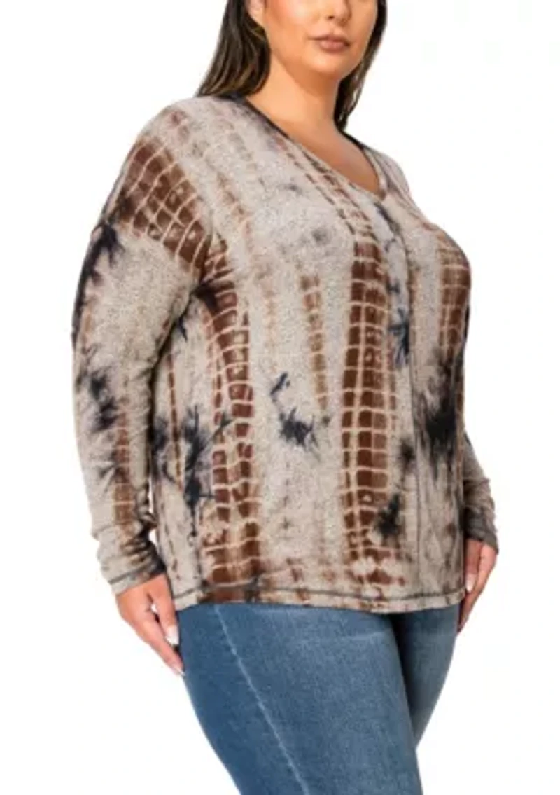 Hand Tie Dye Cozy V Neck Seam Front Dolman Long Sleeve