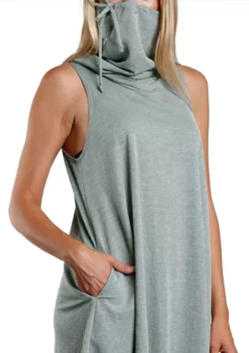 Chambray Jersey Funnel Neck Pocket Dress