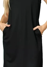 Chambray Jersey V Neck Pocket Midi Dress