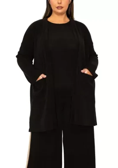 Textured Rib Front Pocket Side Slit Cardigan