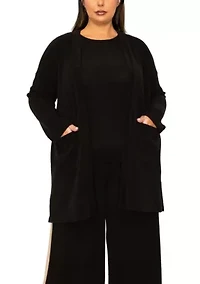 Textured Rib Front Pocket Side Slit Cardigan