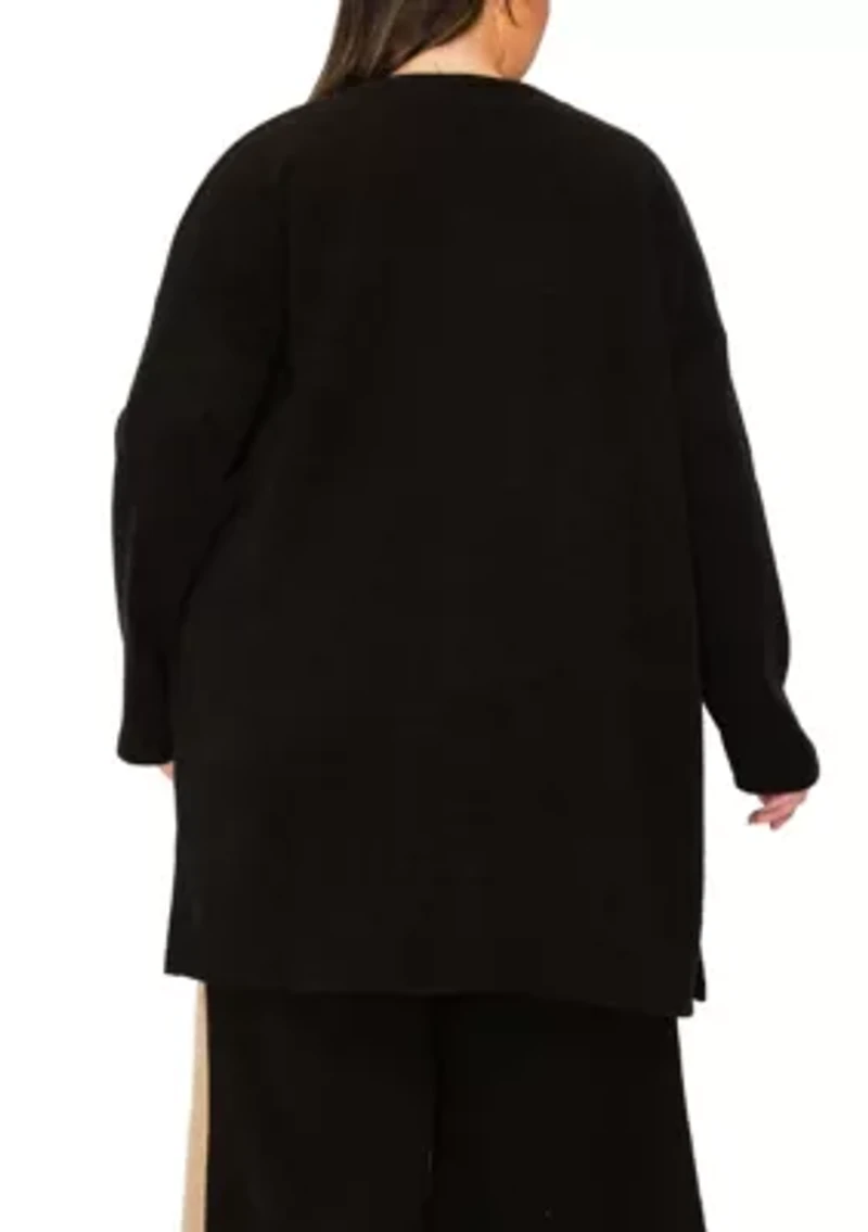 Textured Rib Front Pocket Side Slit Cardigan