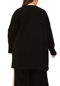 Textured Rib Front Pocket Side Slit Cardigan