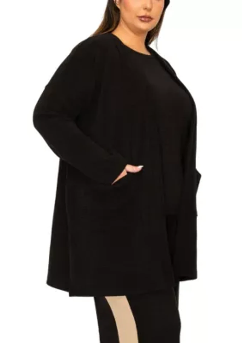 Textured Rib Front Pocket Side Slit Cardigan