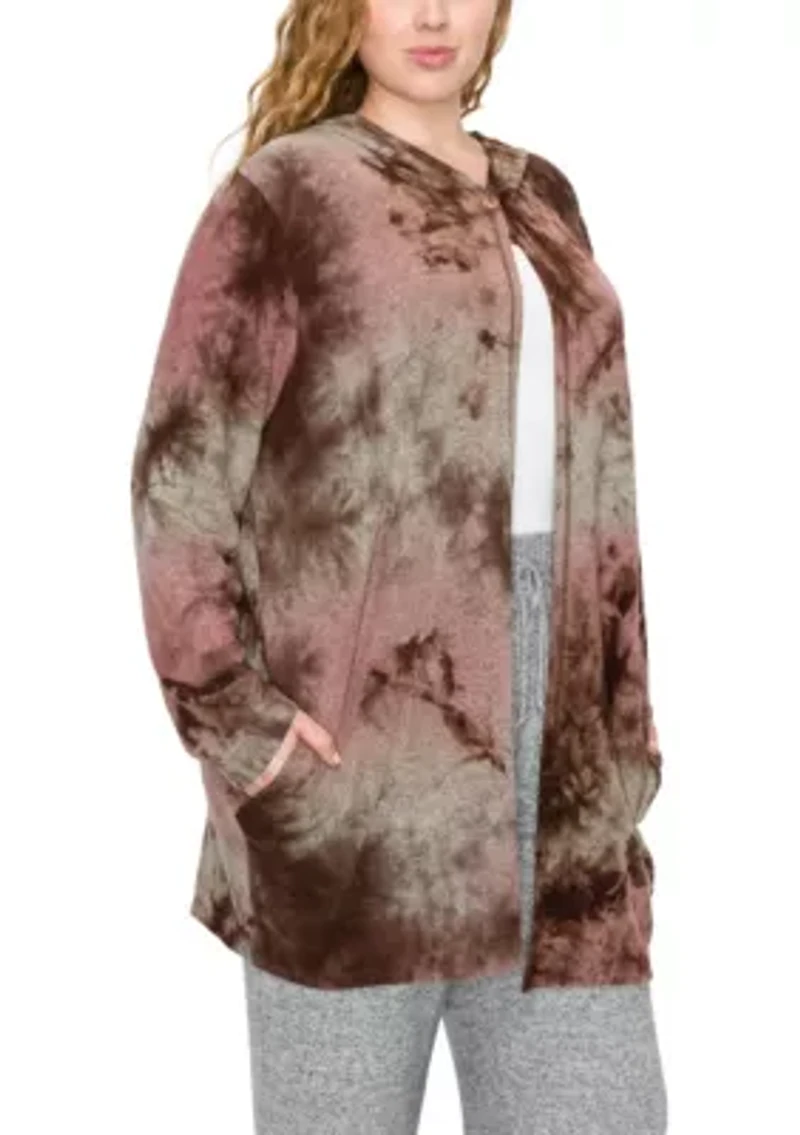Hand Tie Dye Cozy One Button Hoodie Pocket Cardi