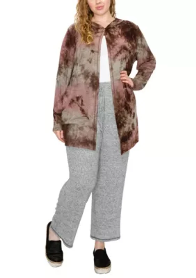 Hand Tie Dye Cozy One Button Hoodie Pocket Cardi