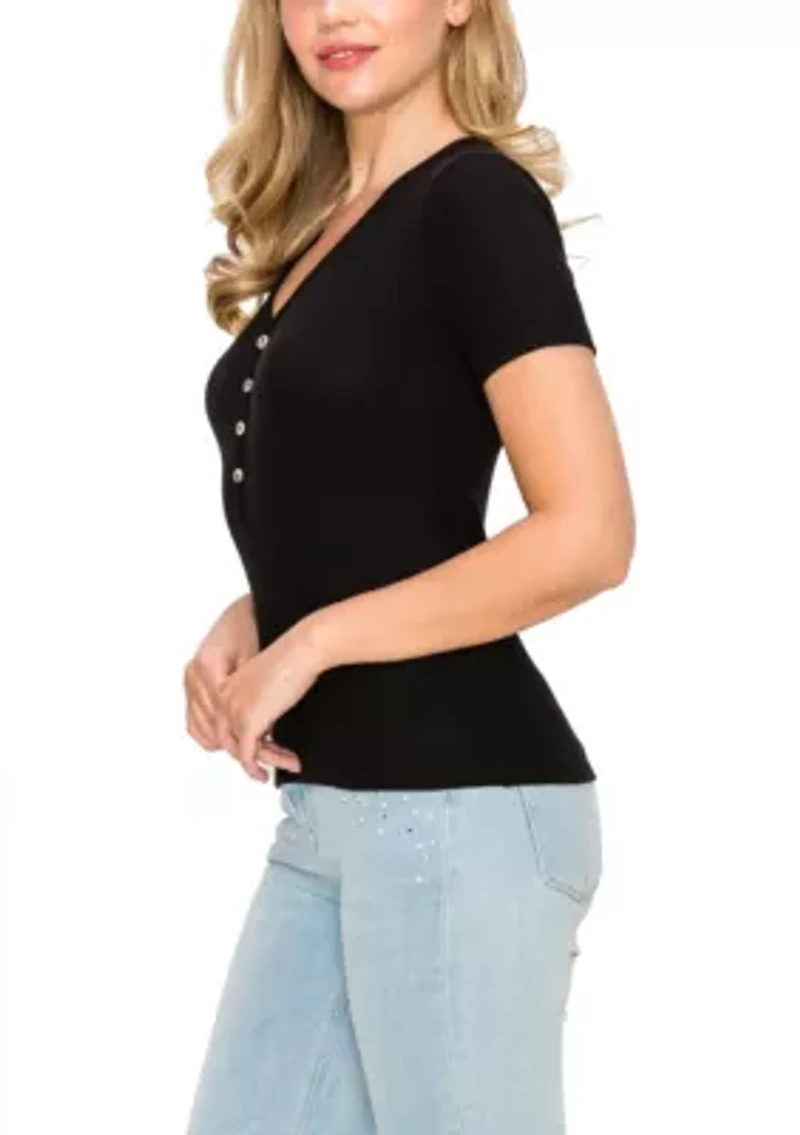 Baby Thermal Short Sleeve V Neck Henley