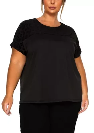 Cheetah Burnout Contrast Yoke Dolman Rolled Sleeve