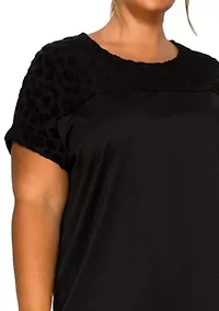 Cheetah Burnout Contrast Yoke Dolman Rolled Sleeve