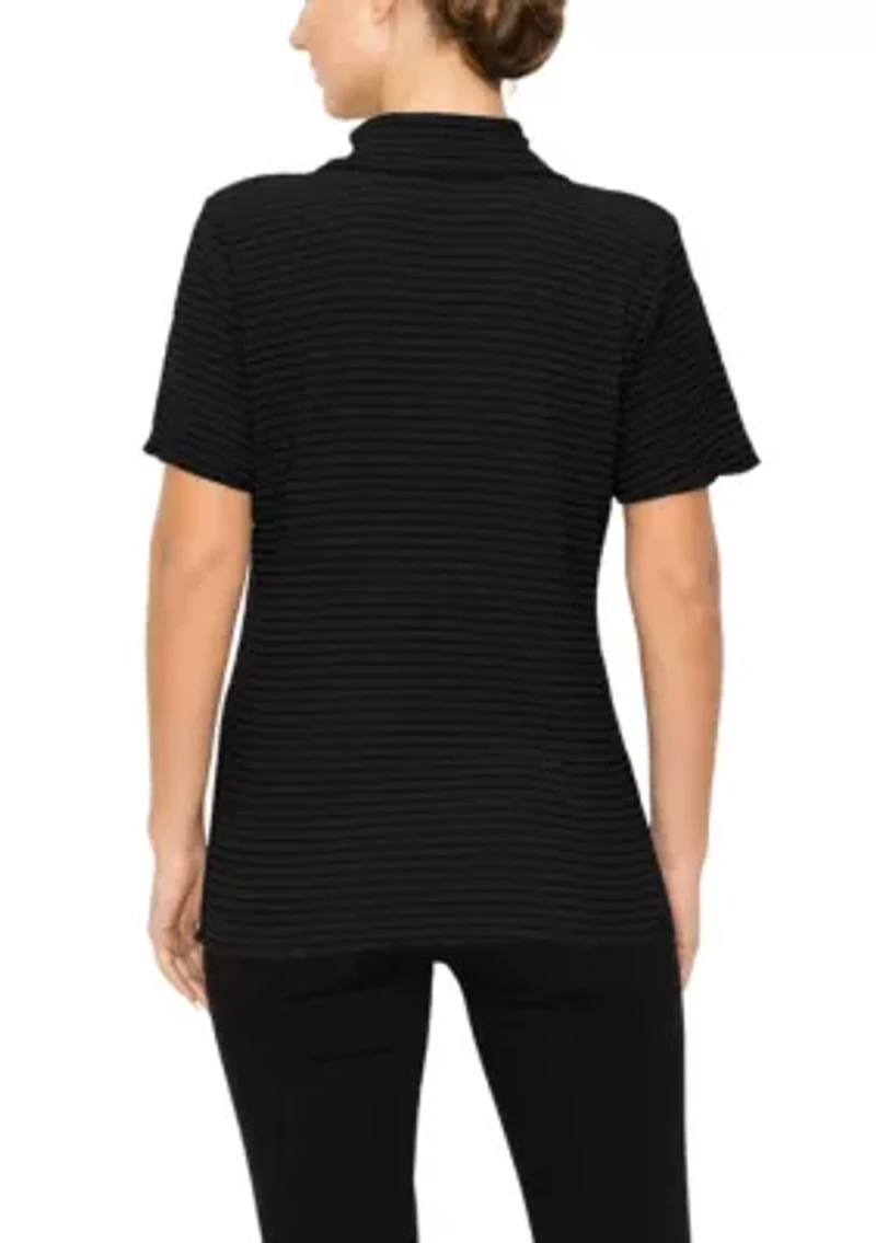 Smocked Jersey Short Sleeve Button Shirt